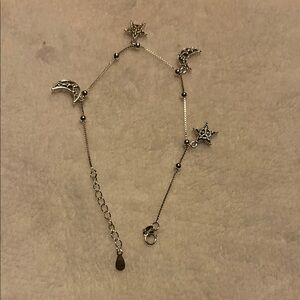 Silver Star and Moon Charm Bracelet